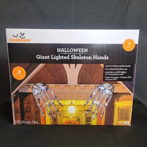 3ft Giant Lighted Skeleton Hands House Decor Halloween New In Box Posable Timer